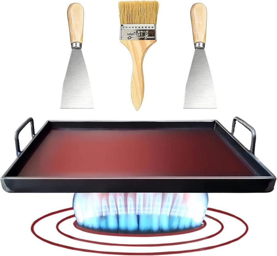 Gietijzeren Grillpan Bakplaat Kookgerei Buiten Koken Gelijkmatige Warmteverdeling 30 x 20 cm Zwart
