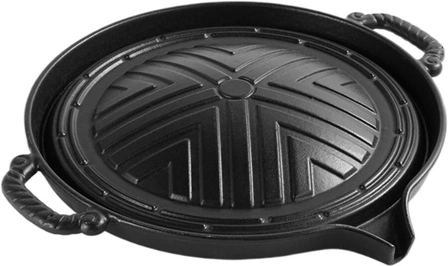 Gietijzeren Grillpan Bakplaat Kookgerei Buiten Koken Vet Afvoerend Ontwerp 28 cm Diameter Zwart