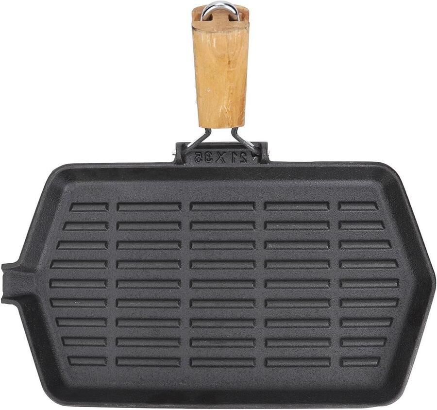 Gietijzeren Grillpan Bakplaat Pan Buiten Koken Opklapbaar Handvat 21 x 35 Cm Zwart