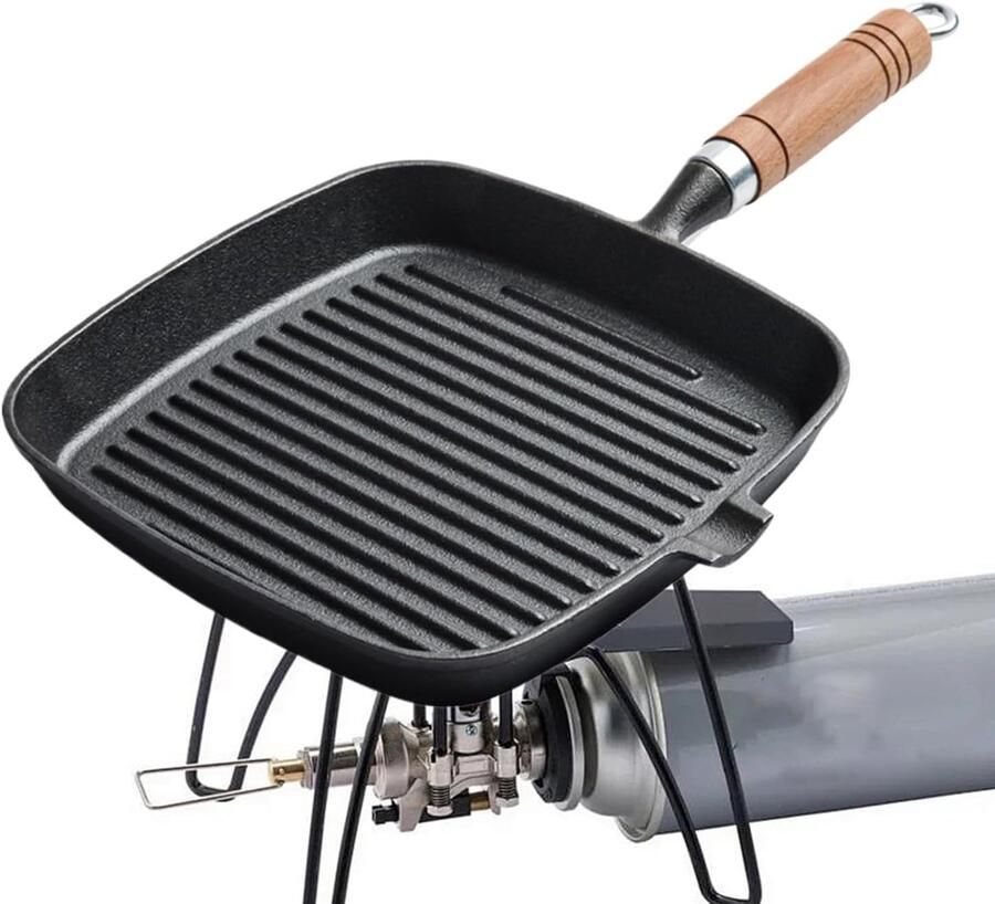 Gietijzeren Grillpan Bakplaat Pannenkoeken Veelzijdig Koken Hittebestendig Ontwerp 28 x 24 cm