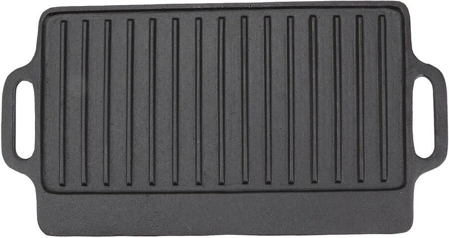 Gietijzeren Grillpan Bakplaat Teppanyaki Buiten Koken Dubbele Oor Handgrepen 40x20cm Zwart
