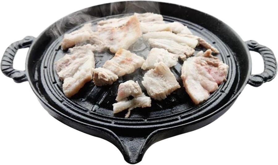 Gietijzeren Grillpan Barbecue Koekenpan Buiten Koken Olie Lek Systeem 255 cm Zwart
