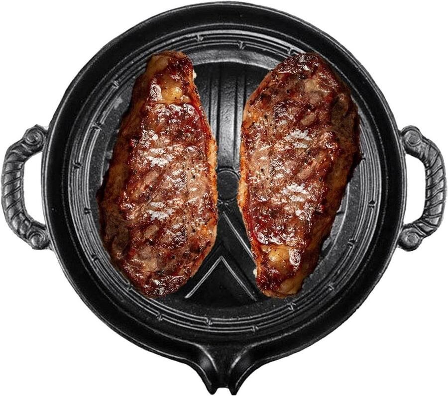 Gietijzeren Grillpan BBQ Koekenpan Buiten Koken Olie Lek Technologie 28 cm Diameter Zwart