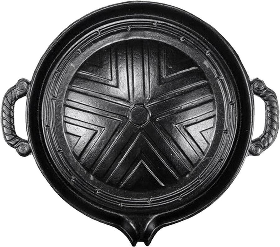 Gietijzeren Grillpan BBQ Pan Bakplaat Buiten Koken Olielek Technologie 28 cm Diameter Zwart