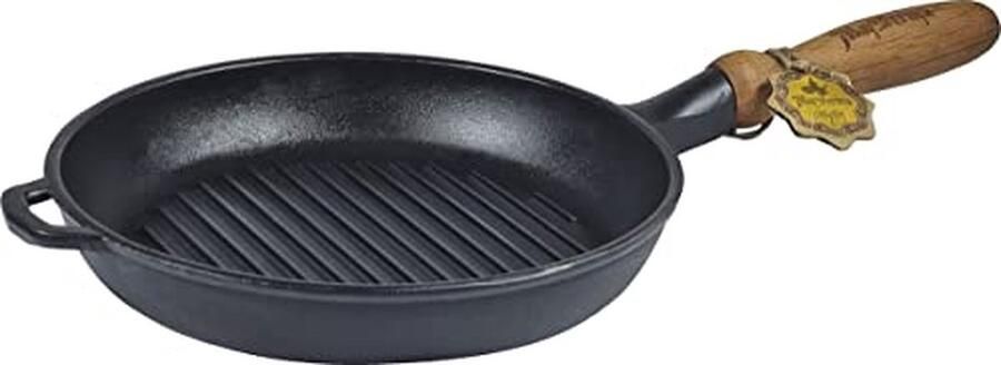 Gietijzeren Grillpan Grillplaat Inductie Buiten Koken Hoge Warmteopslag 24 cm Diameter Mat Zwart