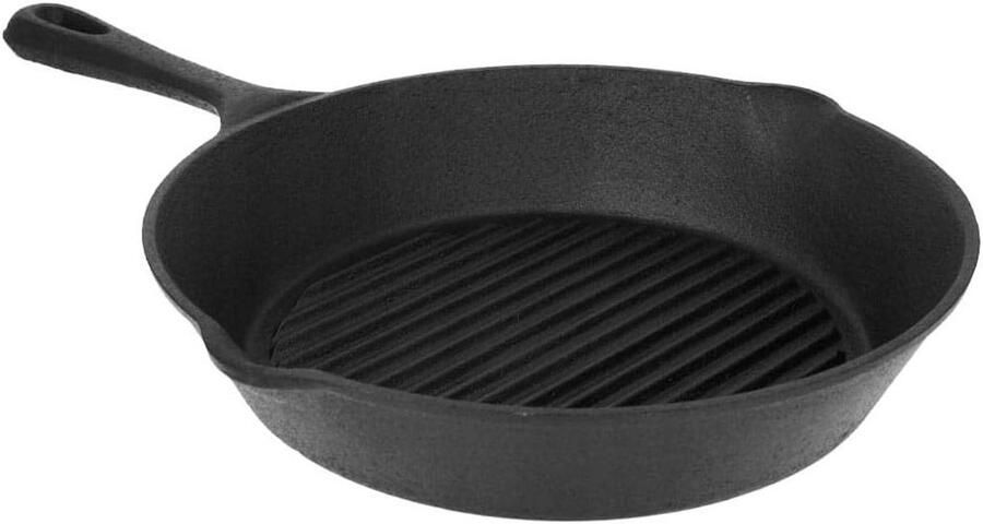 Gietijzeren Grillpan Braadpan Koekenpan Koken en Bakken Perfecte Warmteverdeling 26 cm Zwart