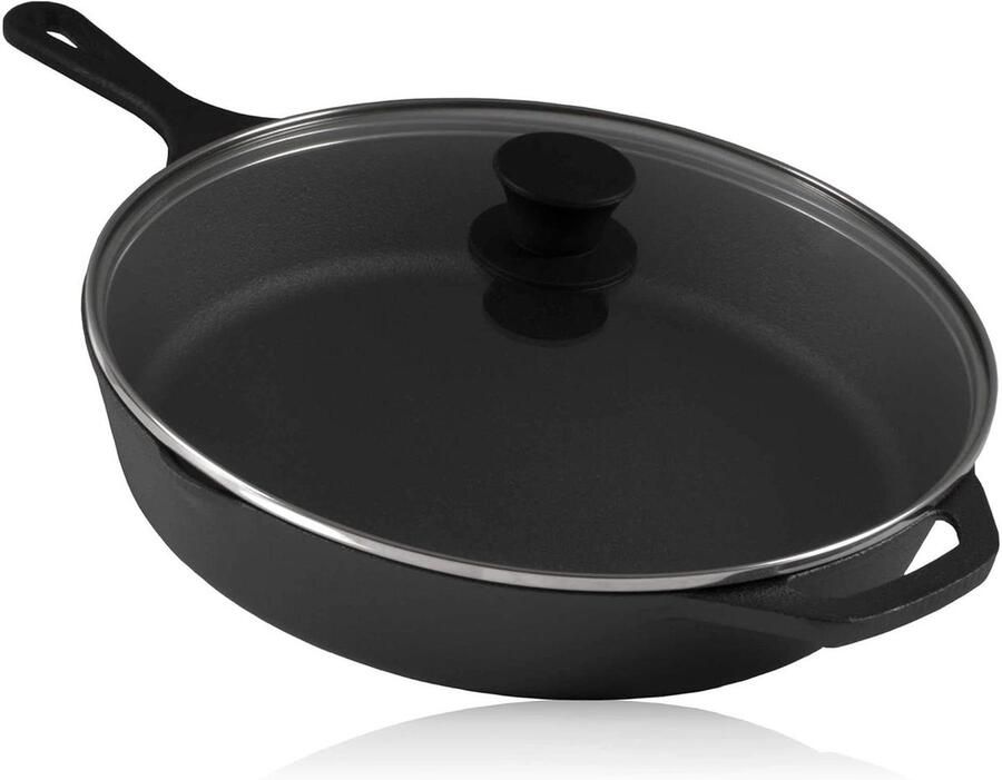 Gietijzeren Grillpan Braadpan Steakpan Buiten Koken Vooraf Ingebrand Ø 30 cm Zwart