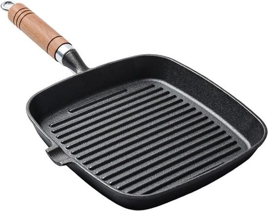Gietijzeren Grillpan Braadplaat Vleespan Buiten Koken Geribbelde Groeven 22 cm Zwart