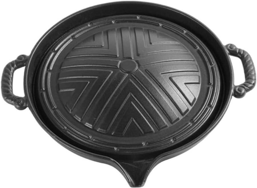 Gietijzeren Grillpan Buiten Grillplaat Buiten Koken Antiaanbaklaag 31 cm Diameter Zwart
