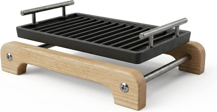 Gietijzeren Grillpan Geëmailleerde Plaat Gezond Koken Dubbele Emaille Coating 30 x 20 cm Zwart