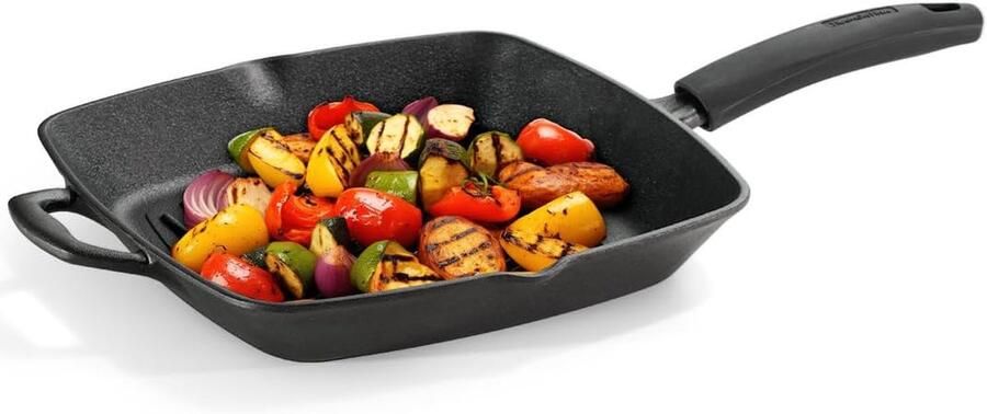 Gietijzeren Grillpan Geribbelde Koekenpan Authentiek Grillen Voorgekruid Gietijzer 27 x 27 cm Zwart