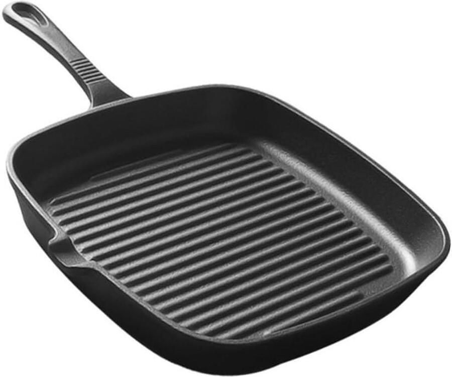 Gietijzeren Grillpan Geribbelde Koekenpan Steak Grillen Ovenbestendig 36x14x6CM Zwart