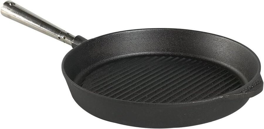 Gietijzeren Grillpan Geribbelde Pan Scherp Aanbraden Vet Wegloop Profiel 28 cm Zwart