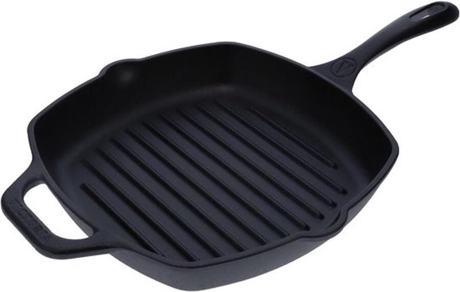 Gietijzeren grillpan Grillkoekenpan Buiten koken Voorgekruid 25 x 25 cm Zwart