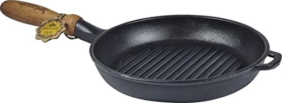 Gietijzeren Grillpan Grillplaat Inductie Steak Grillen Hoge Warmteopslag ø 24 x 4 cm Mat Zwart