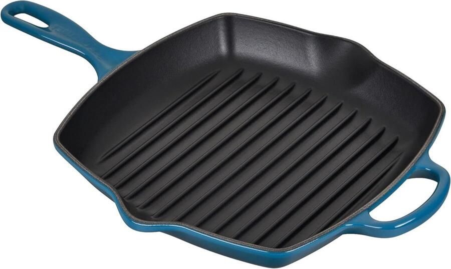 Gietijzeren Grillpan Grillplaat Koekenpan Binnen Grillen Met Schenktuit 26 x 26 cm Deep Teal