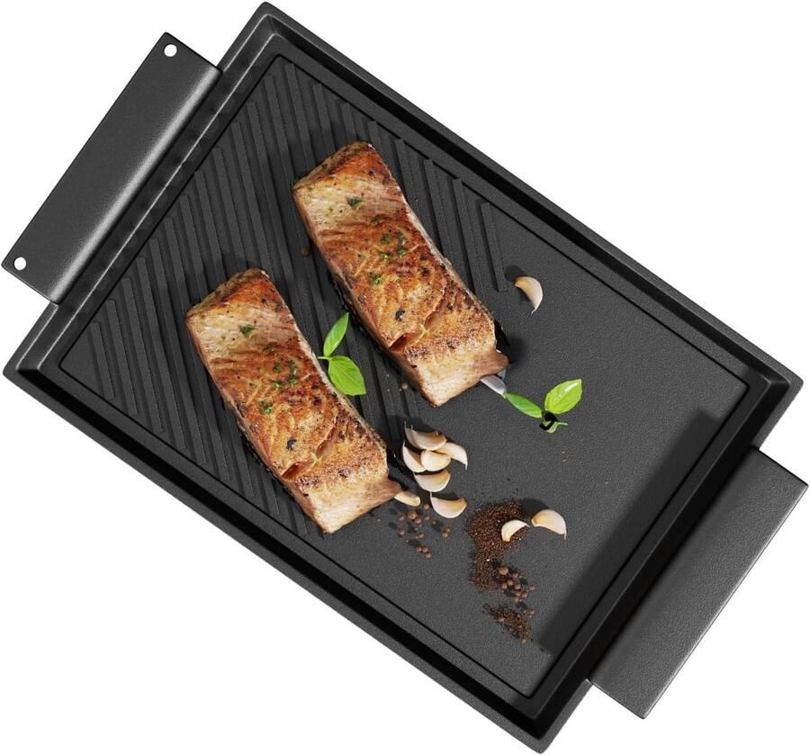 Gietijzeren Grillpan Grillplaat Koekenpan Buiten Koken Gelijkmatige Warmtegeleiding 43 x 23 cm Zwart