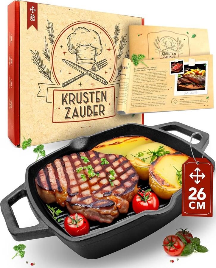 Gietijzeren Grillpan Inductie – Geribbeld – Maten Voorgebrand