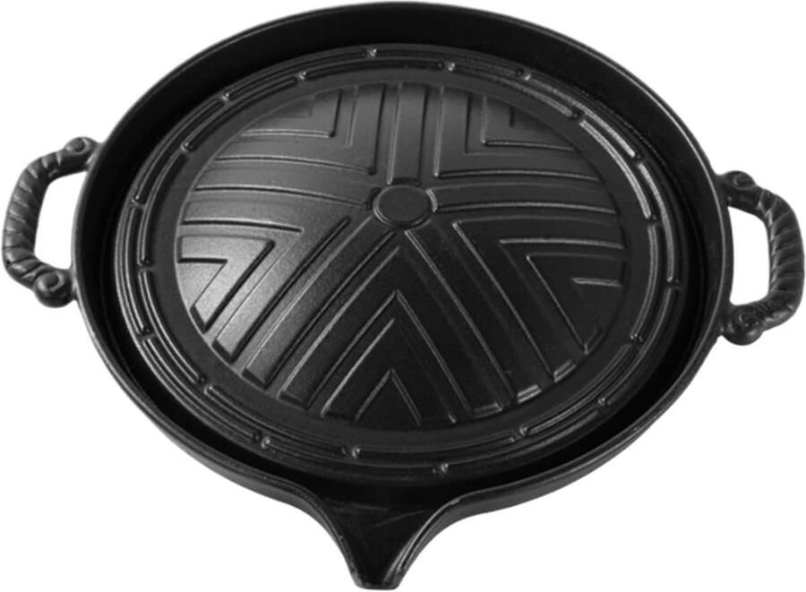 Gietijzeren Grillpan Koekenpan Buiten Koken Non-stick Coating 28 cm Diameter Zwart