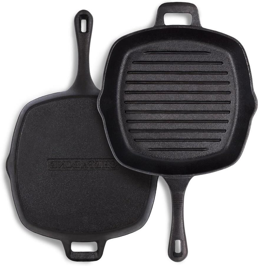 Gietijzeren Grillpan Koekenpan Emaille Vlees Vis Grillen Geschikt voor Alle Vuur 25.5 cm Zwart