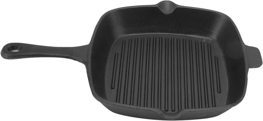 Gietijzeren Grillpan Bakplaat Koekenpan Vlees Vis Grillen Parallelle Ribbels 26 cm Zwart