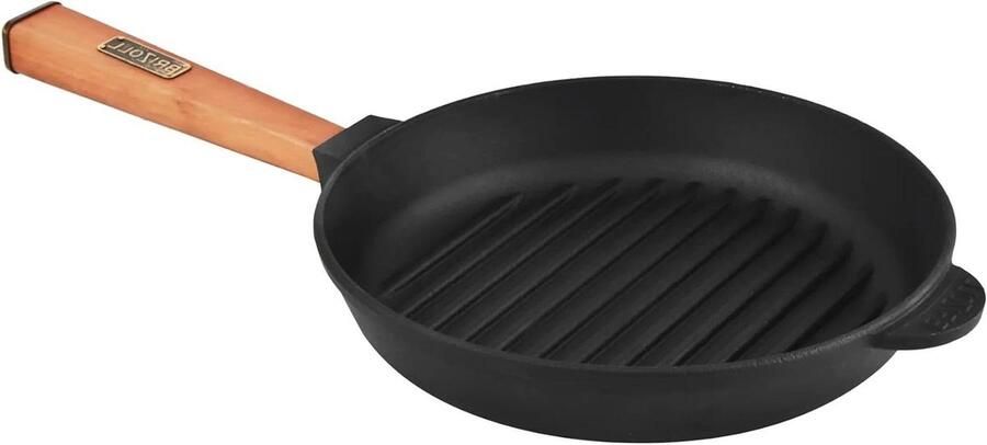 Gietijzeren Grillpan Koekenpan Grill Vlees Grillen Natuurlijke Coating 26 cm Zwart
