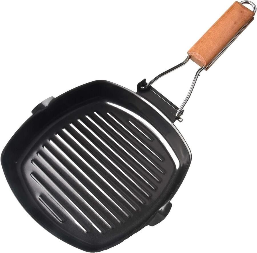 Gietijzeren Grillpan Koekenpan Indoor Grilling Binnen Grillen Inklapbaar Handvat 20 cm Zwart