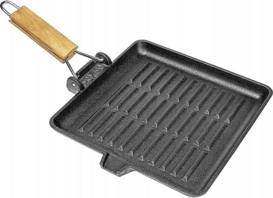Gietijzeren Grillpan Koekenpan Lekker Grillen Compact Vierkant 24 cm Zwart