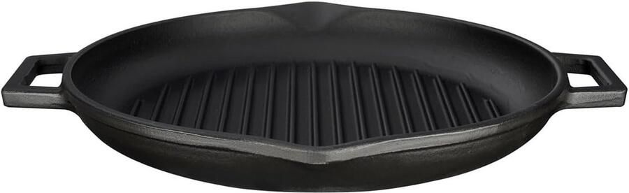 Gietijzeren Grillpan Koekenpan Lekker Koken Hoge Warmtegeleiding 30 cm Diameter Mat Zwart