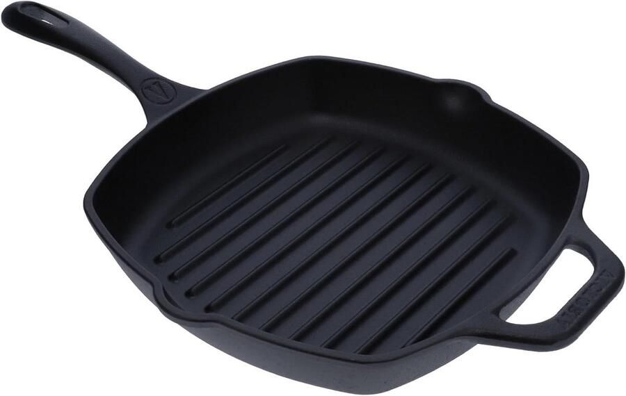 Gietijzeren Grillpan Koekenpan Lekker Koken Voorgekruid 25x25 cm Zwart