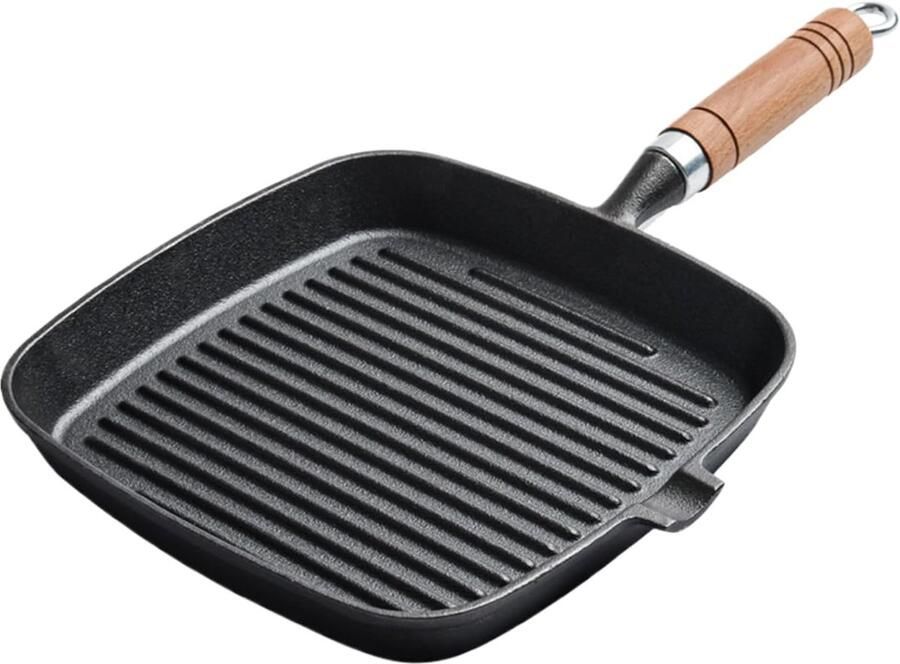 Grillpan Gietijzer Vierkante bakplaat Buiten koken Hittebestendig handvat 24 cm