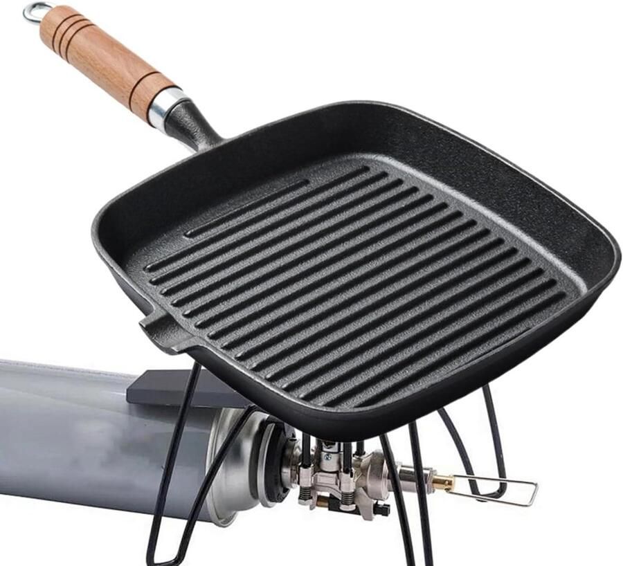 Gietijzeren Grillpan Koekenpan Plaat Gezond Koken Gelijkmatige Warmteverdeling 24 cm Zwart