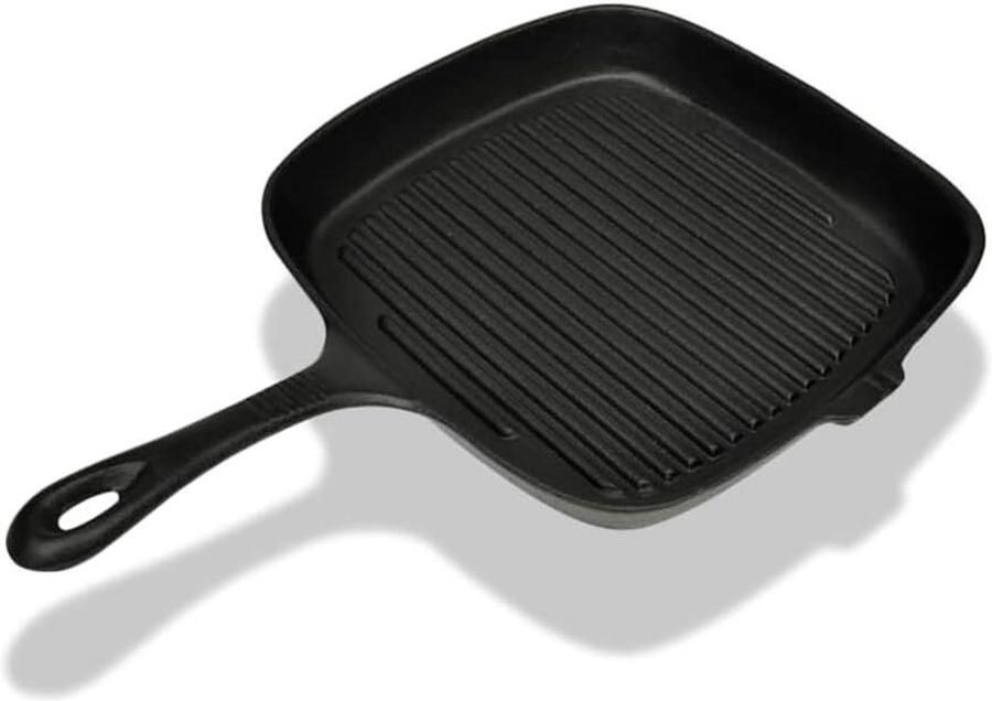 Gietijzeren Grillpan Koekenpan Ribbelbodem Gezond Koken Ribbelbodem 24x23 cm Zwart