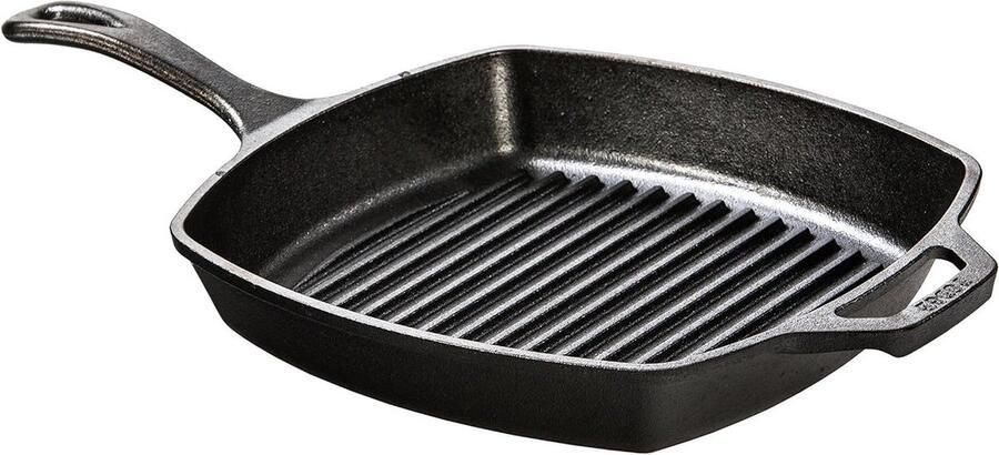 Gietijzeren Grillpan Koekenpan Ribbelbodem Steak Grillen Geribbelde Bodem 26.5 cm Zwart