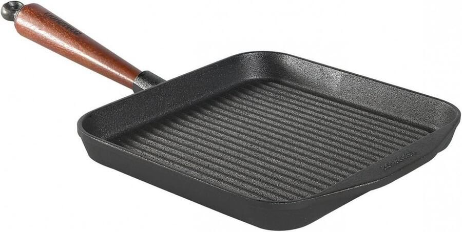 Gietijzeren Grillpan Koekenpan Scherp Braden Ribprofiel Vet Afvoer 25x25 cm Zwart