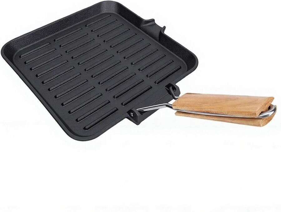 Gietijzeren Grillpan Koekenpan Steakpan Vlees Grillen Geëmailleerde Coating 1 Eenheid Zwart