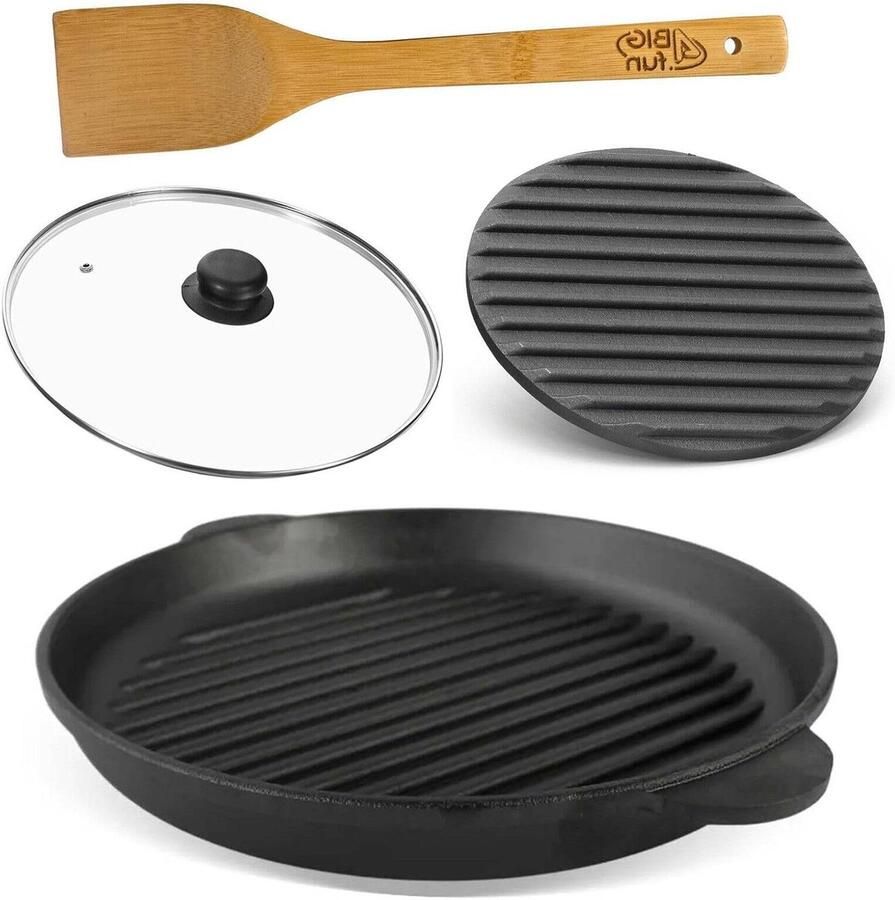 Gietijzeren Grillpan Koekenpan Stoofpan Koken en Braden Natuurlijk Anti-aanbak Ø 30 cm Zwart