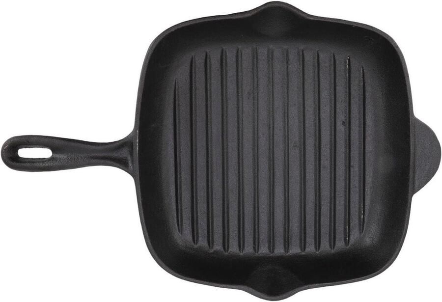 Gietijzeren Grillpan Koekenpan Vierkant Binnen en Buiten Koken Dubbele Uitloop 28 cm Zwart