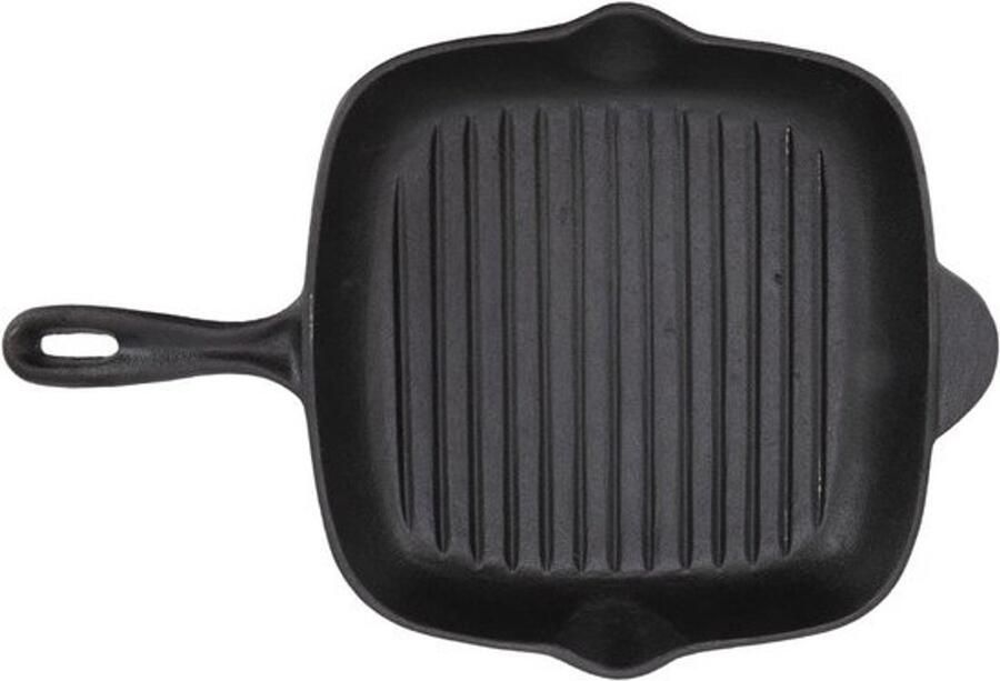 Gietijzeren Grillpan Steak Pan Bacon Pan Gegrild Eten Bereiden Dubbele Uitlaat Vet Afvoer 28CM Zwart