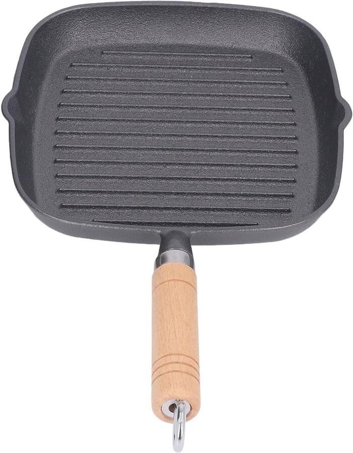 Gietijzeren Grillpan Koekenpan Vierkant Vlees Grillen Parallel Streepontwerp 105 Inch Zwart