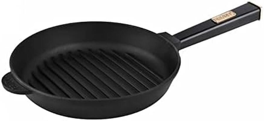 Gietijzeren grillpan Koekenpan Vlees grillen Natuurlijke coating 26 cm Zwart