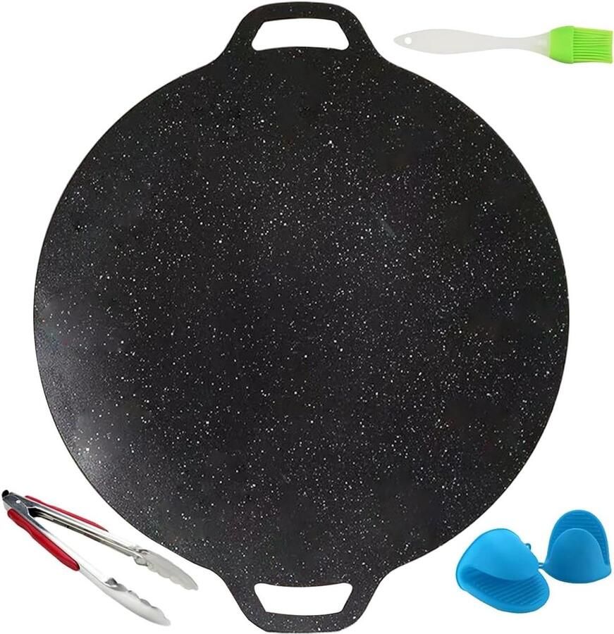 Gietijzeren Grillpan Koreaanse BBQ Pan Buiten Koken Antiaanbaklaag 28 cm Zwart