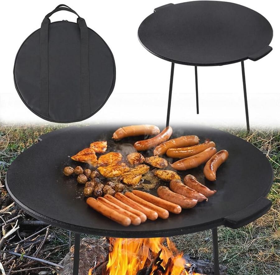 Gietijzeren Grillpan met 3 Poten Ø 45 cm Ideaal voor BBQ & Camping