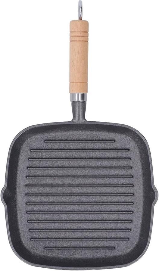 Gietijzeren Grillpan met Anti-aanbaklaag en Houten Handvat Geschikt voor Steak Bacon en Groenten