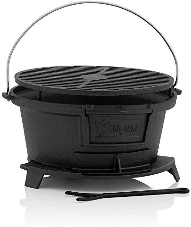 Gietijzeren Grillpan met Grillrooster Hibachi Stijl voor BBQ en Camping