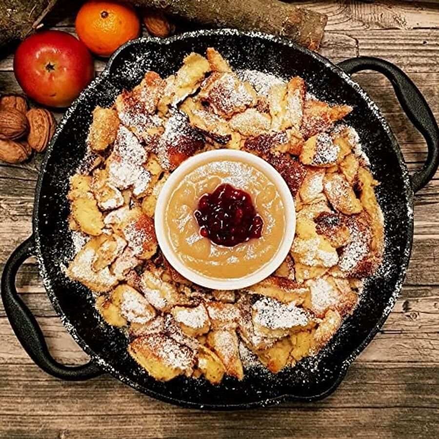 Gietijzeren Grillpan met Handgrepen en Schenktuiten Ideaal voor Stoofgerechten Bakken en Grillen (Diameter 35 cm)