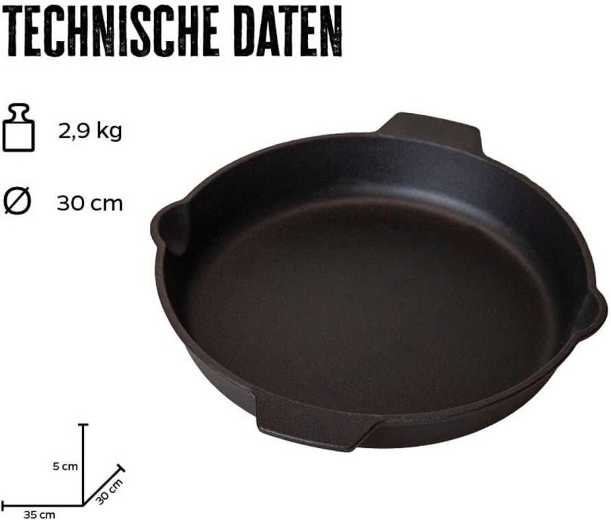 Gietijzeren Grillpan met Hoge Rand en Twee Handgrepen Ø 30 cm Geschikt voor Gasgrill en Vuur