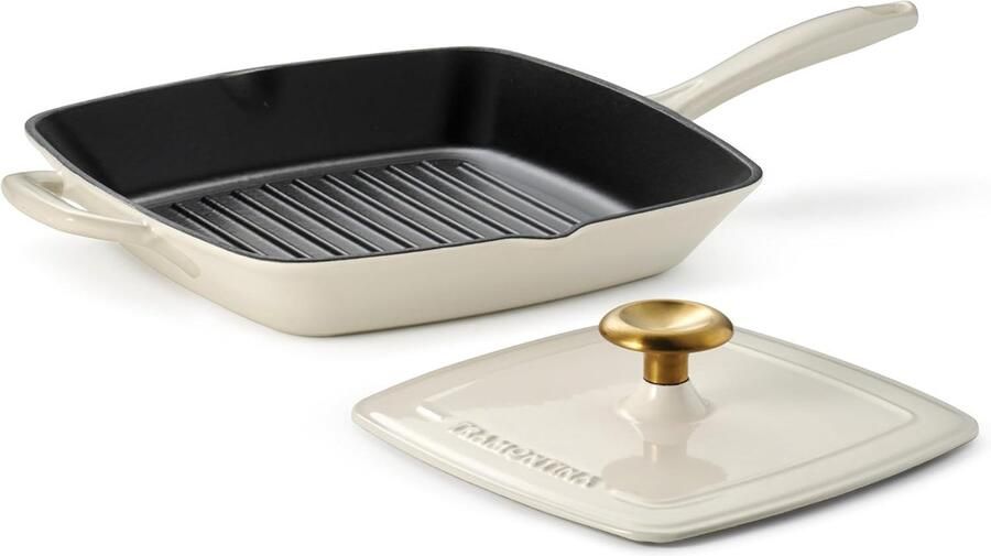 Gietijzeren Grillpan Met Pers Binnen Grillen Gelijkmatige Warmte 28 cm Latte