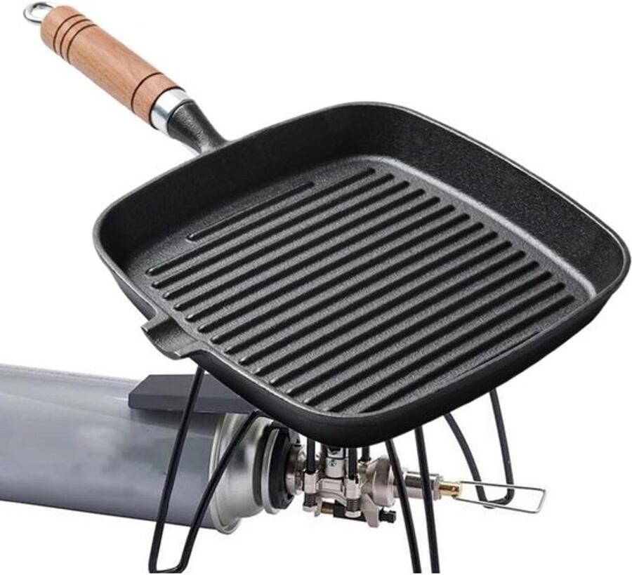 Gietijzeren Grillpan Plancha Pan Gezond Grillen Gelijkmatige Warmteverdeling 24 cm Zwart