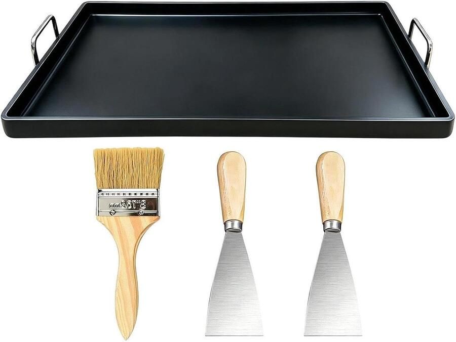 Gietijzeren Grillpan Platte Bakplaat Buiten Koken Gelijkmatige Warmte 30x20 cm Zwart